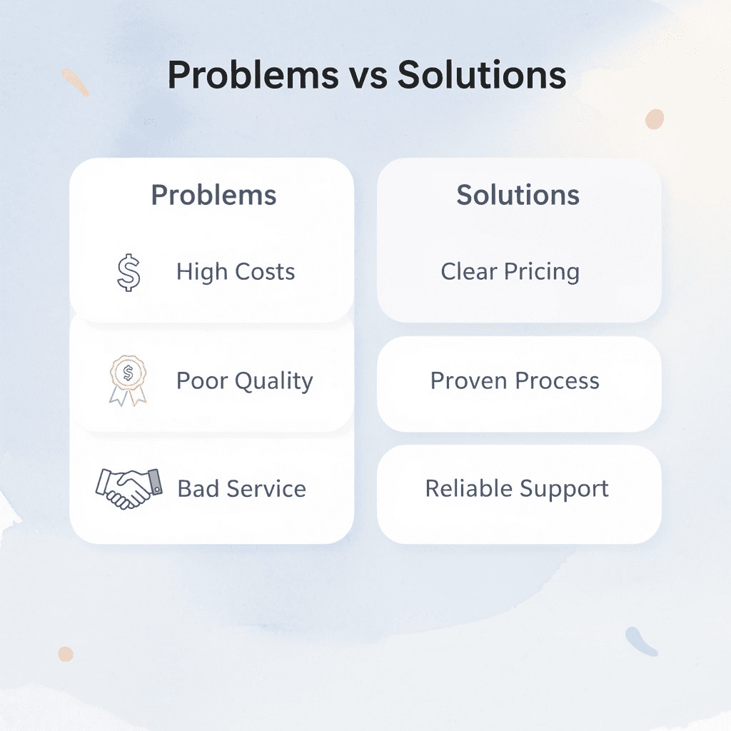 Comparison chart showing problems versus ooShirts solutions