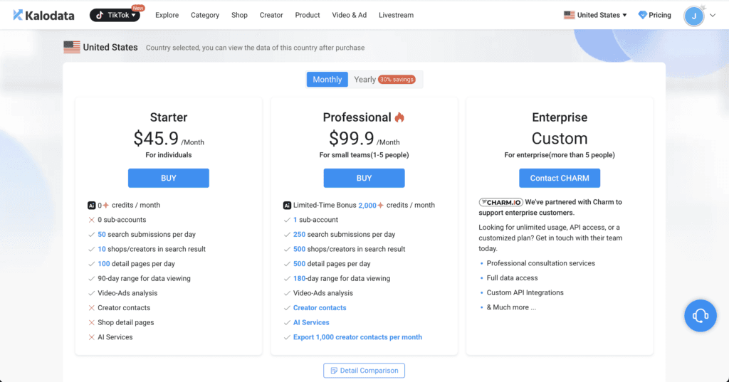 kalodata pricing plan