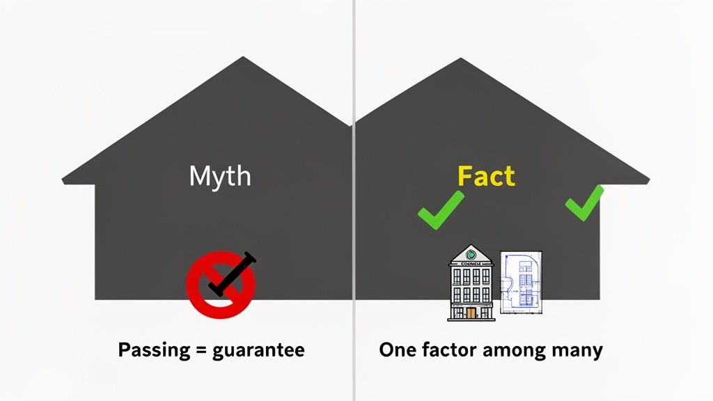 Myth vs. fact: passing isn't a guarantee for building approval, but one factor among many.