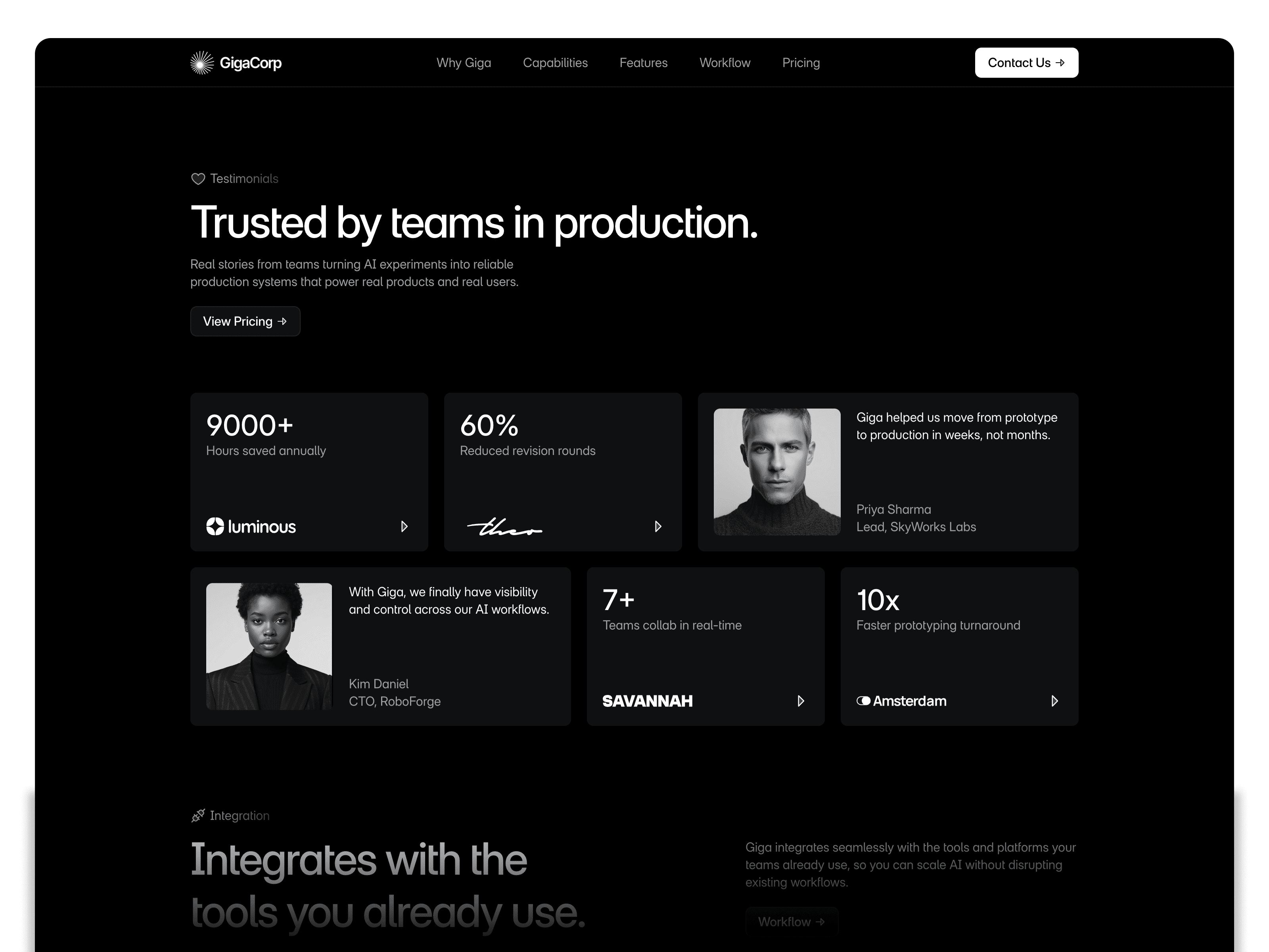 Testimonial Section - Giga Premium AI SaaS and Software Launch Framer Template Layout Preview