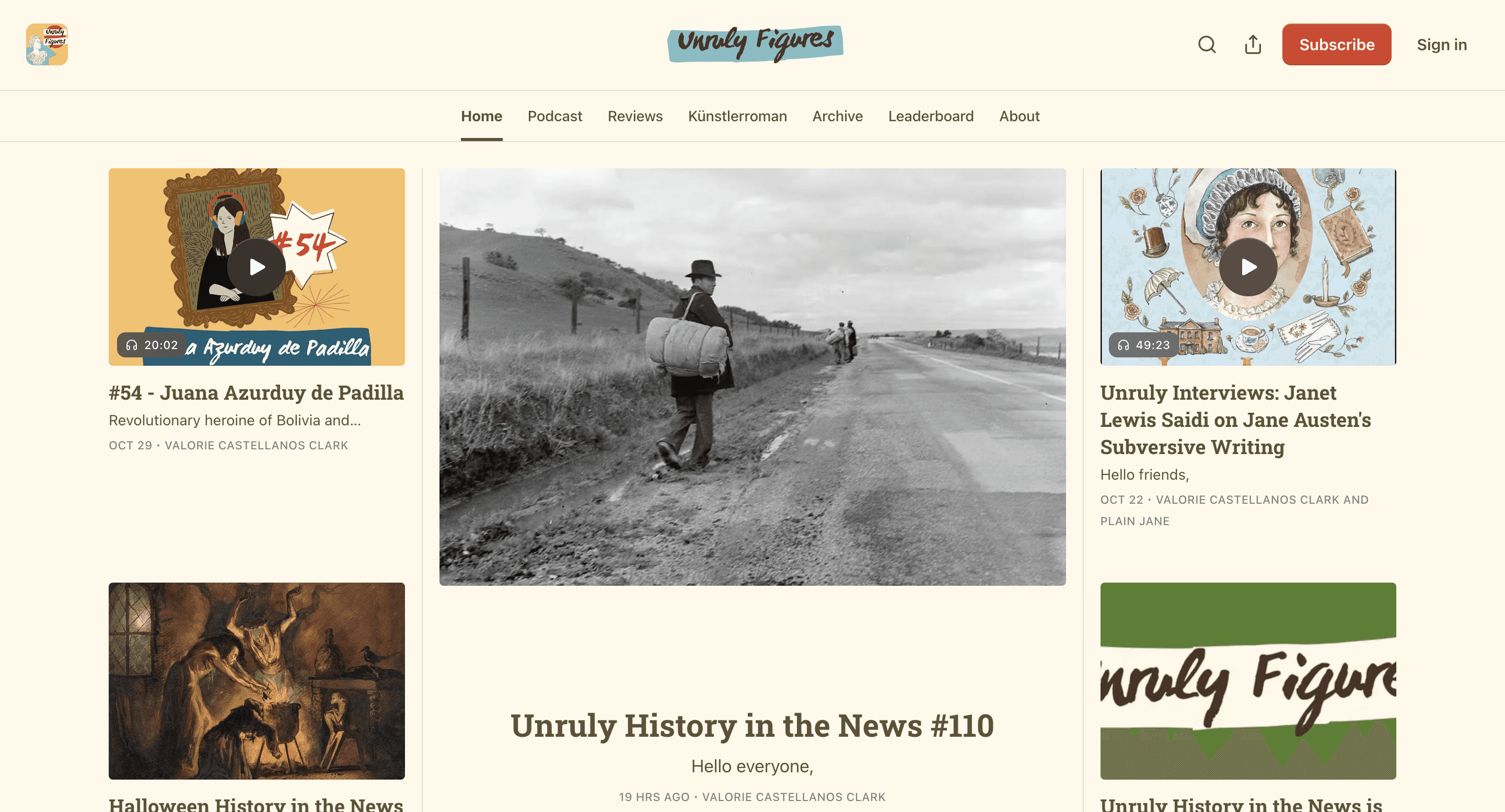 A substack website showing articles