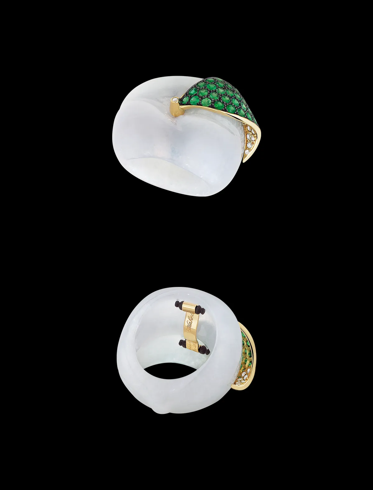 Bague pêche Maison Édéenne en jade, émeraude or jaune