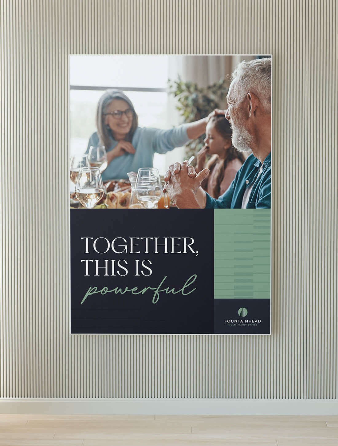 Fountainhead MFO brand poster featuring photo of a wealthy multi-generational family.