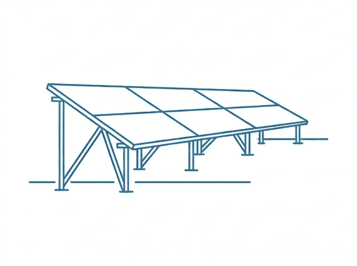 Schéma linéaire bleu-vert d'un panneau solaire sur pieds, symbolisant l'engagement d'Erds pour la rénovation énergétique.