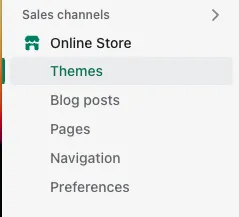 Shopify admin menu with Themes selected under Online Store