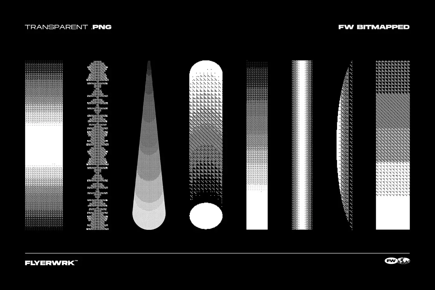 Bitmapped design elements vertical bars and soundwave shapes with high resolution 8-bit digital textures