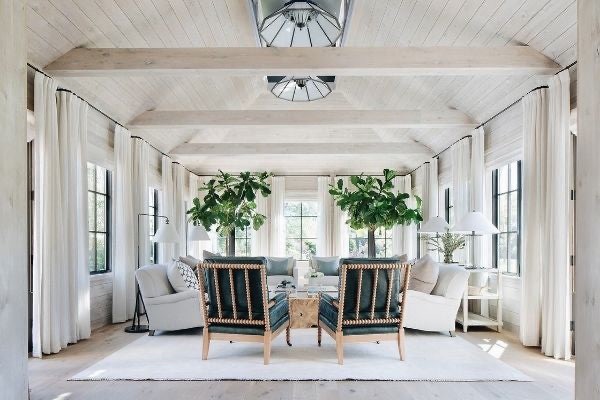 Coastal wood tones in a living room