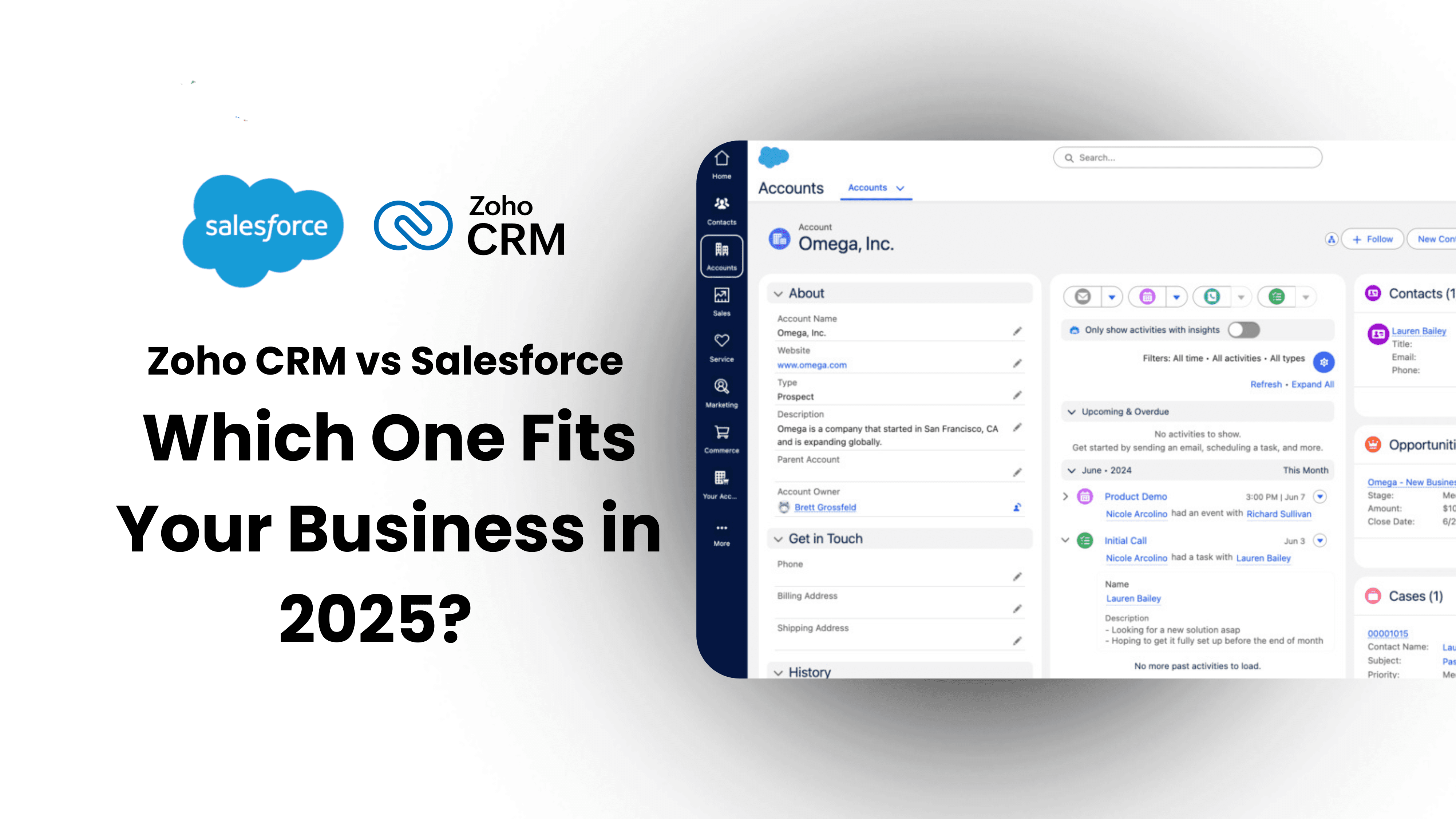 This is an blog banner of Zoho CRM vs Salesforce Which One Fits Your Business in 2025
