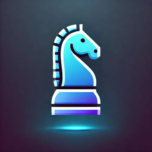 An icon representing consulting and strategy_ a stylized chess knight piece, glowing softly in gradients of blue and purple. The chess knight symboliz