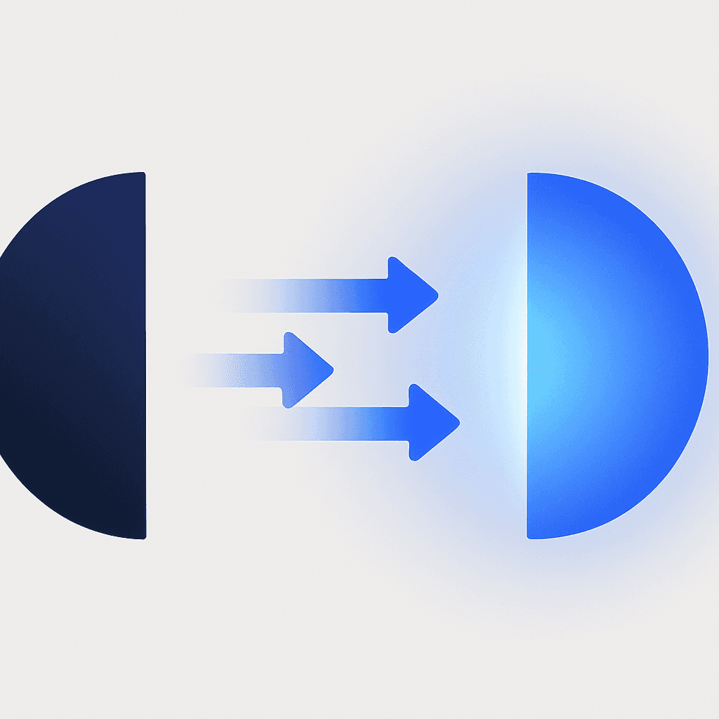 Abstract comparison graphic with shrinking traditional search segment and expanding AI engine segment connected by **ar
