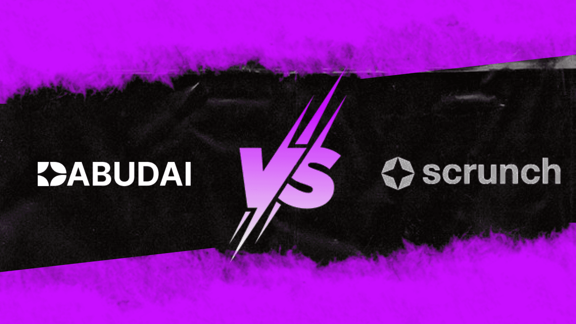 Dabudai vs Scrunch comparison banner for AI Visibility (AEO) featuring both logos on a black and purple background with a bold “VS” in the center.