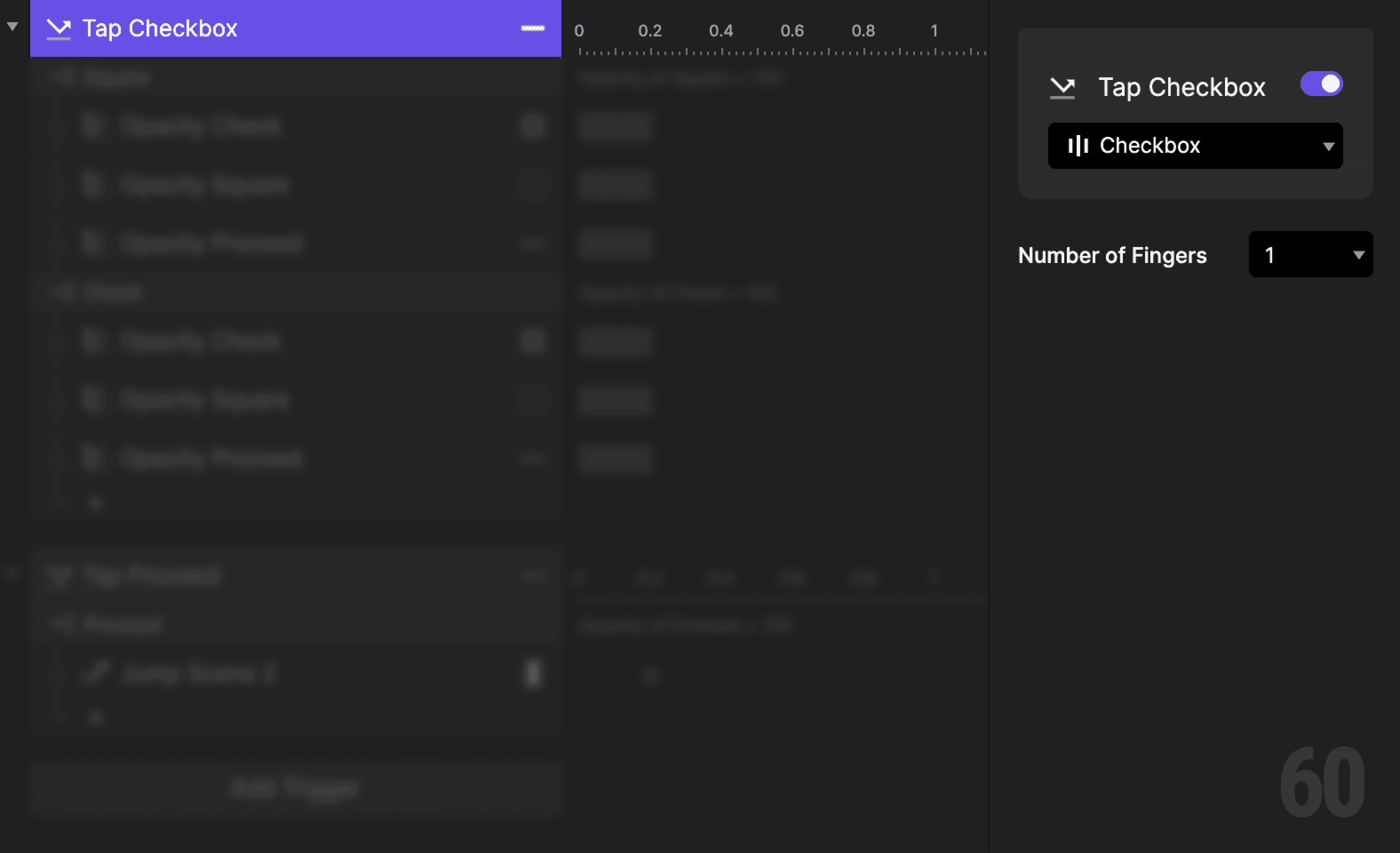 This is a screenshot of Step 1: Add tap trigger to Checkbox.