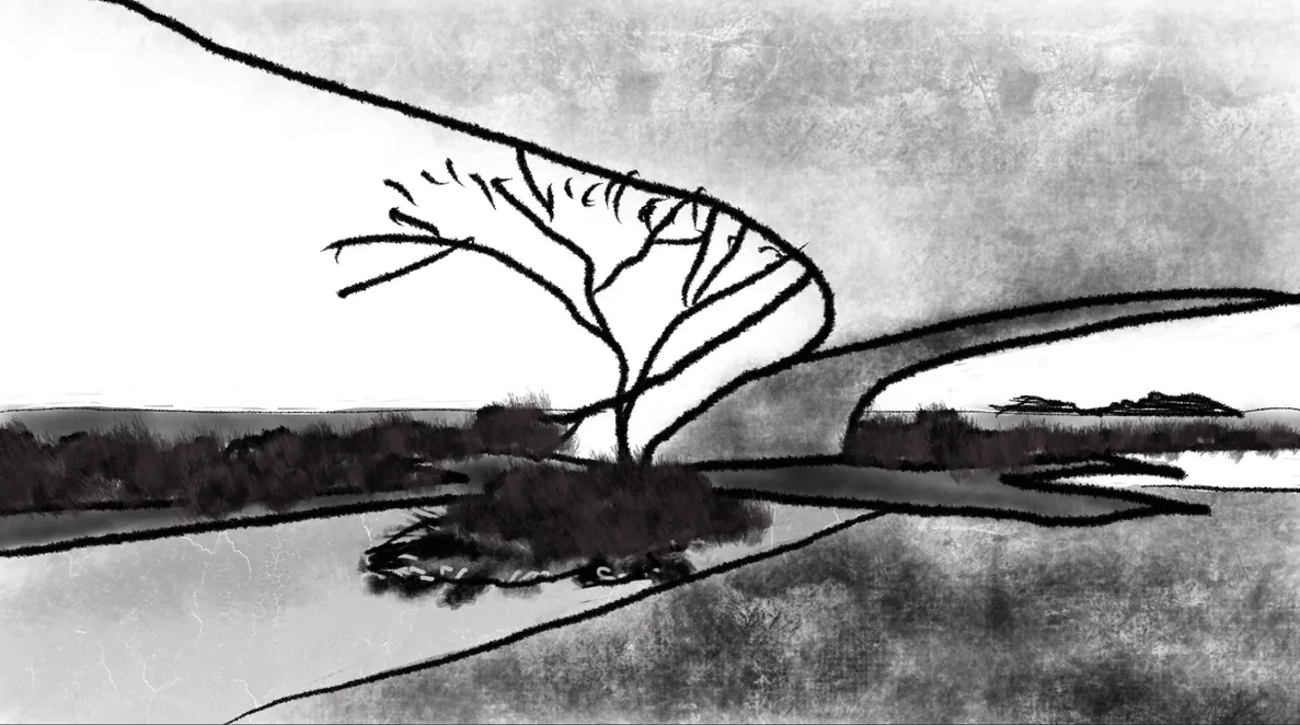 boceto diseño de paisaje vista lateral