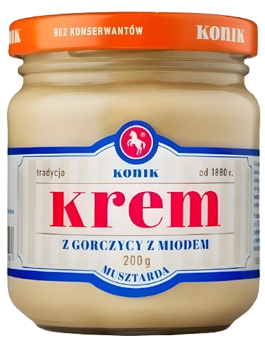 Krem z Gorczycy z Miodem Konik – współczesne opakowanie