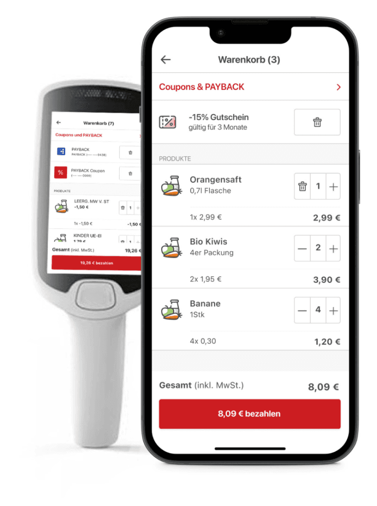 shopreme scan and go app and handheld scanner screens 