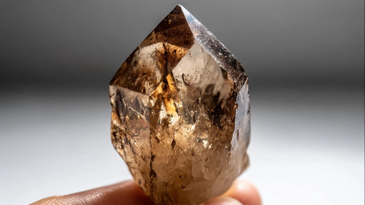 Natural smoky quartz with uneven color distribution and internal structures.