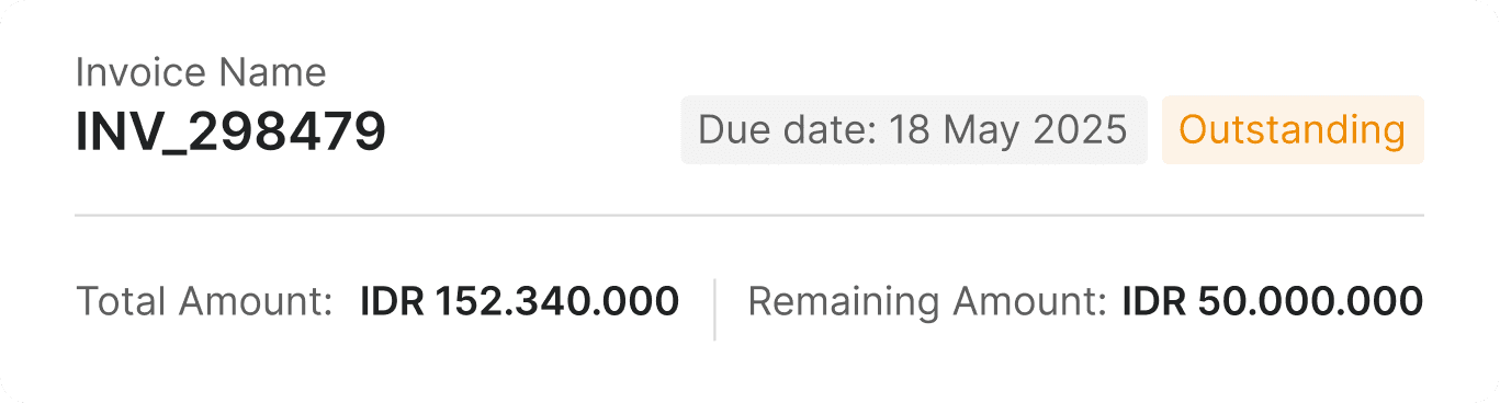 Invoice detail page showing one outstanding invoice with status and total