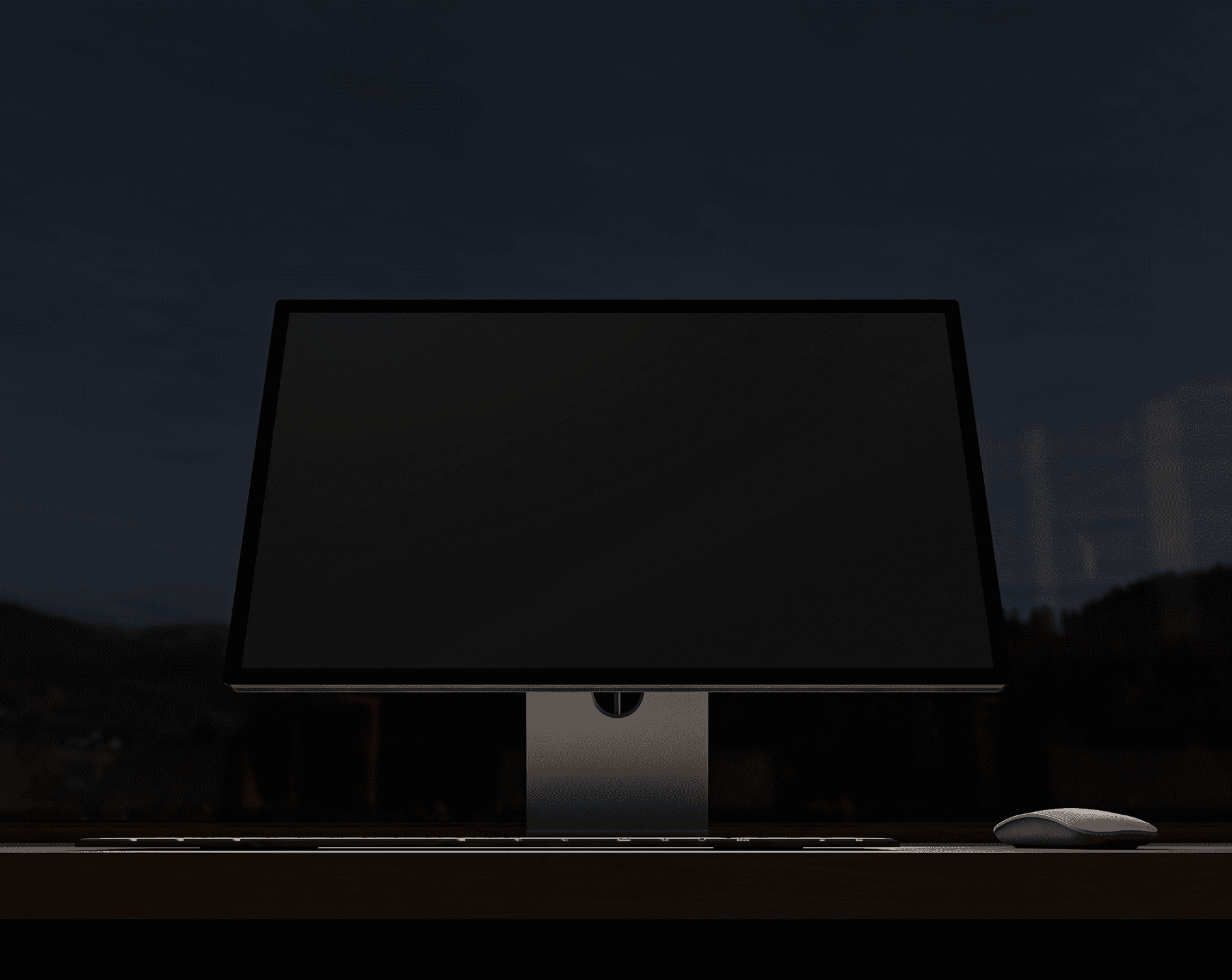 Willow night low-angle desktop SaaS UI mockup in minimal workspace
