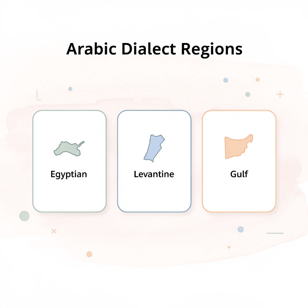  Infographic showing three Arabic dialect regions