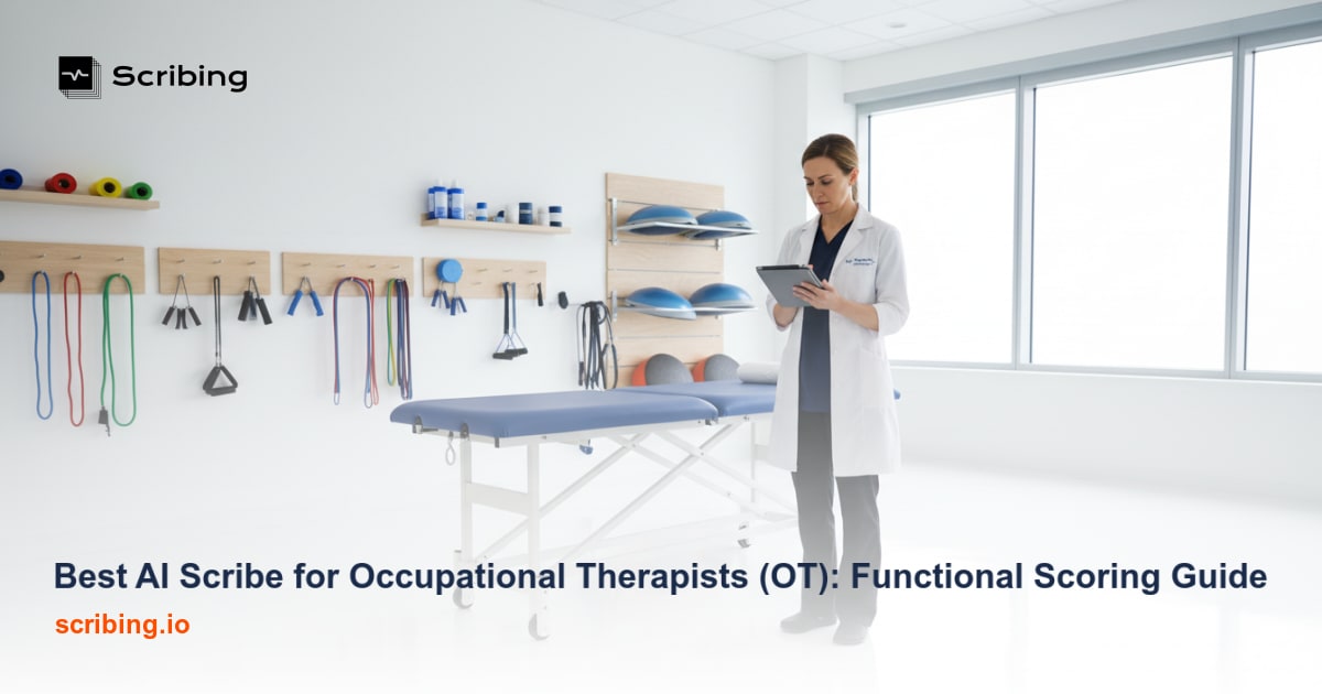 Occupational therapist documenting functional scoring during a patient rehabilitation session with digital tools