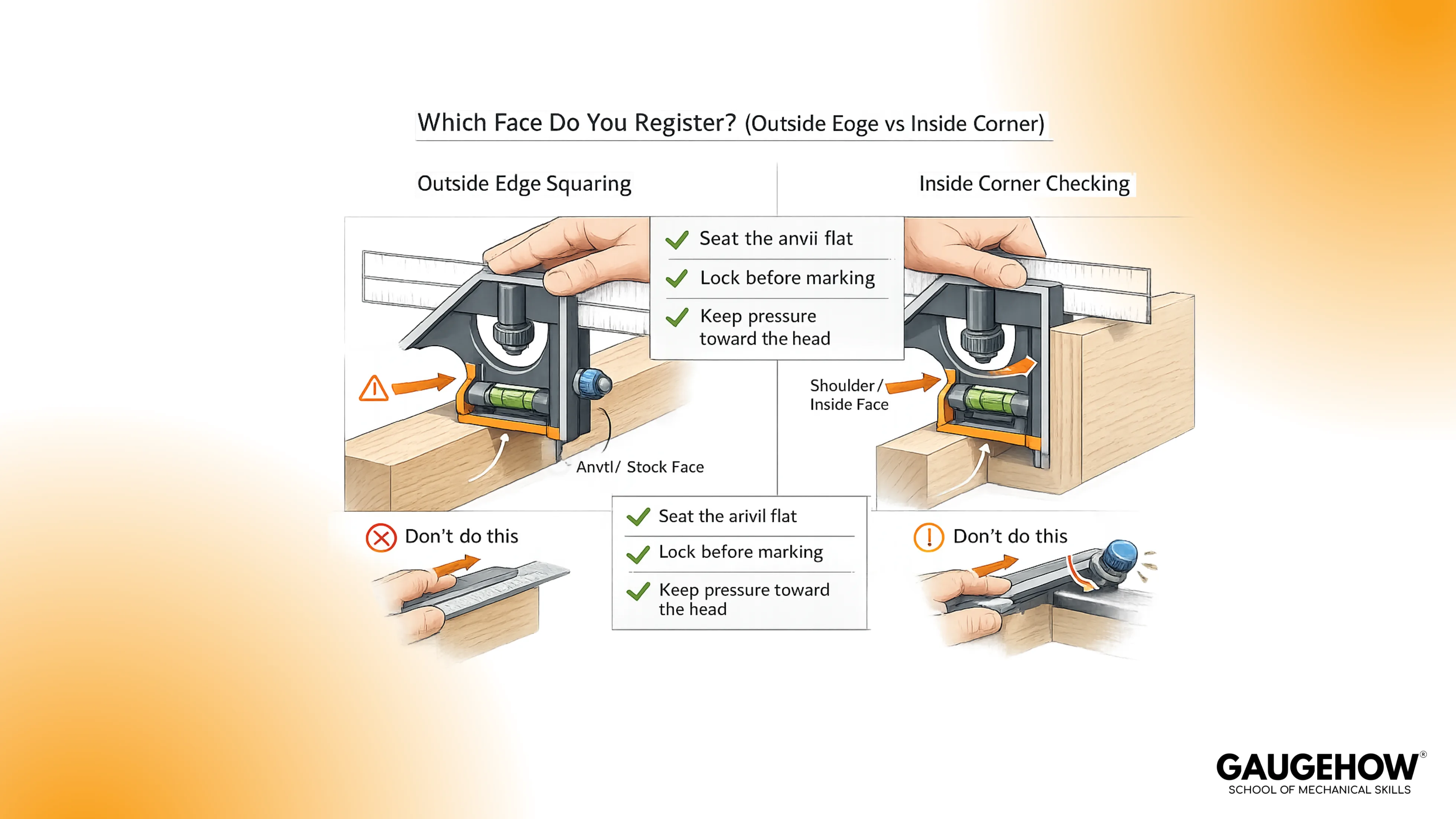 Combination square outside edge and inside corner guide
