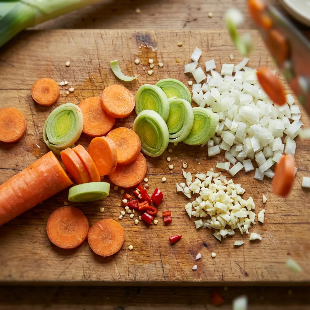 AI photography cooking sequence showing food preparation in four steps, cinematic lighting, commercial food photography, high-end campaign visuals 1/4