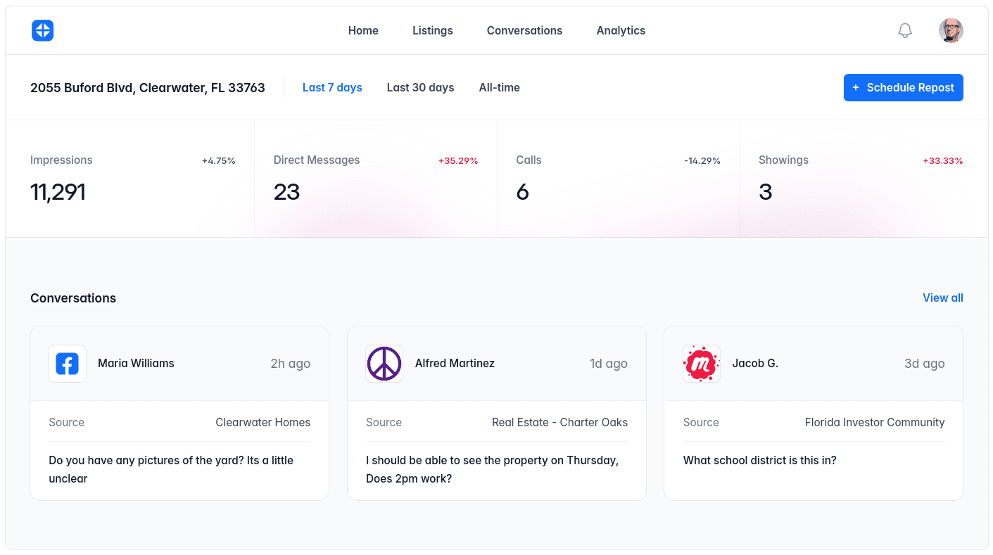 Business dashboard showing revenue, deals, customer list, growth chart, and new activity. 