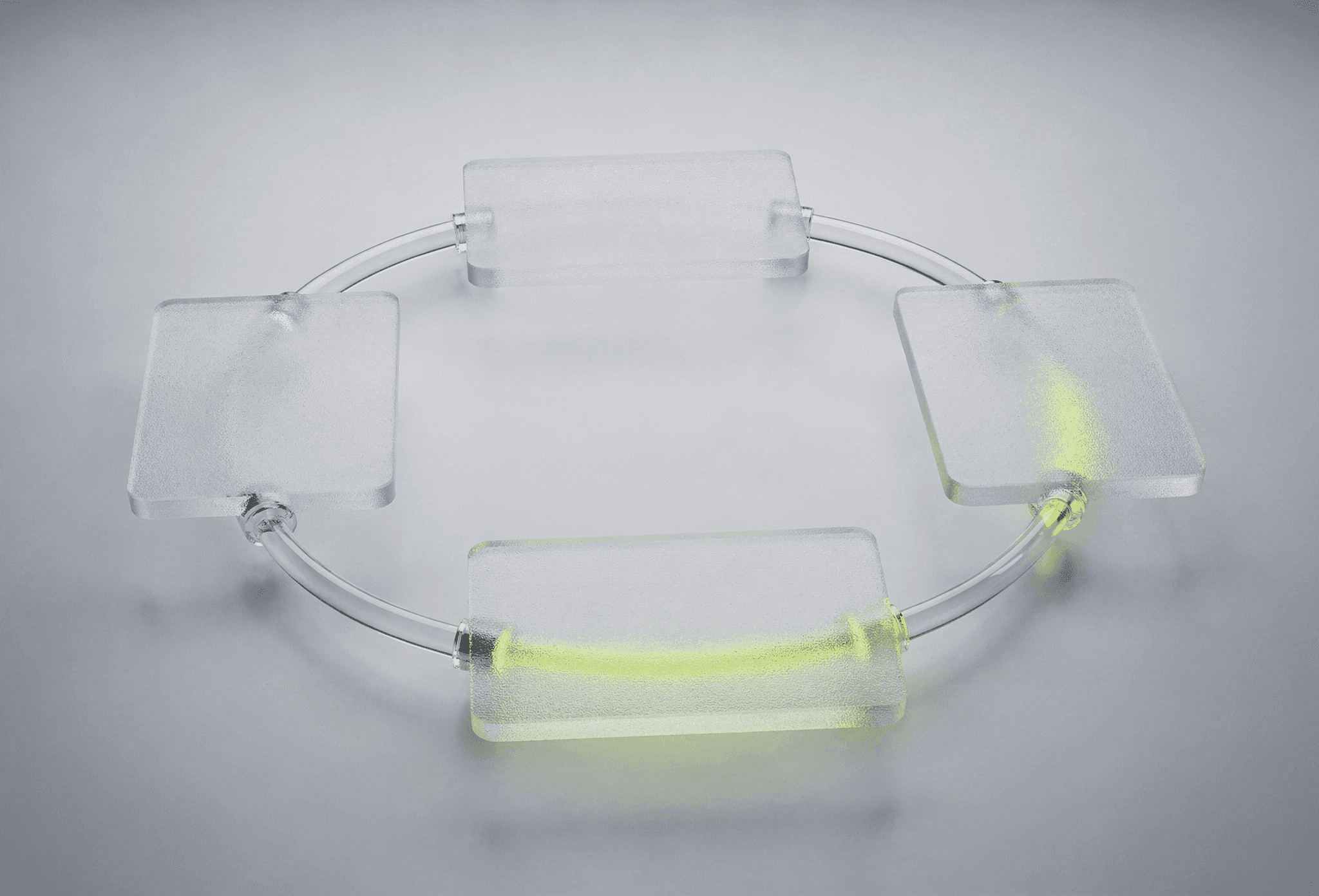 Regulated financial provider network visualization showing connected institutional nodes with active data transfer