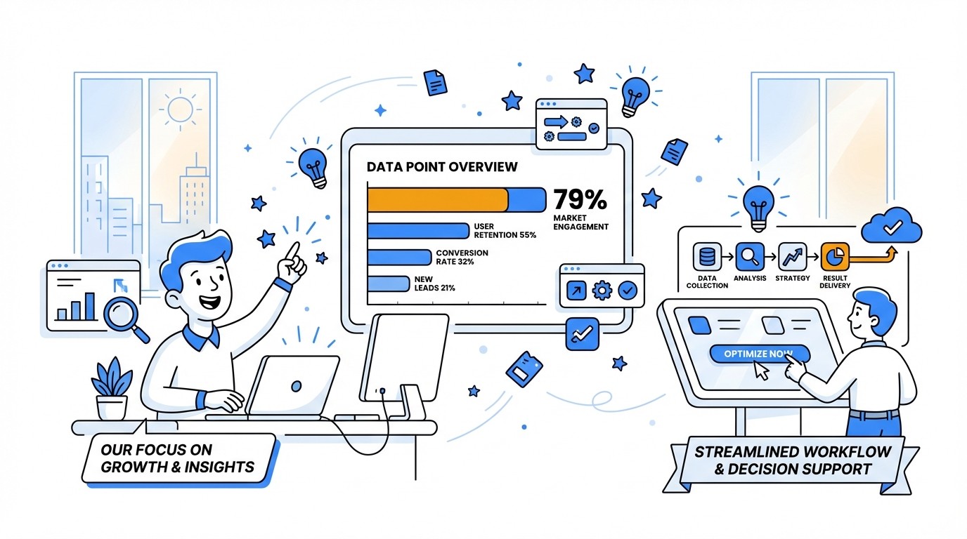 A modern infographic showing a data visualization of 79% AI integration in a professional office setting, using earth tones and warm amber accents.