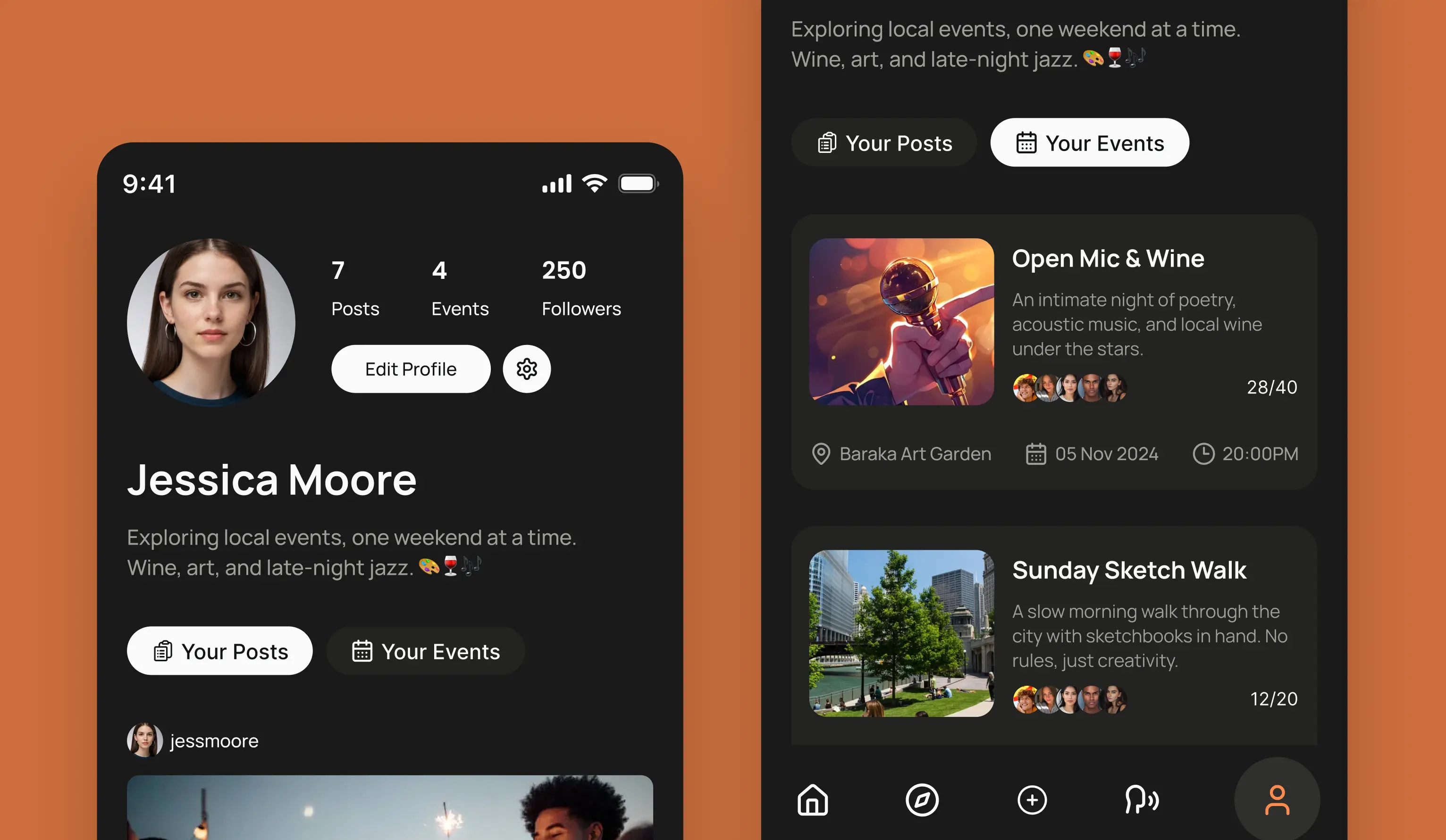 Mobile app design for local events app