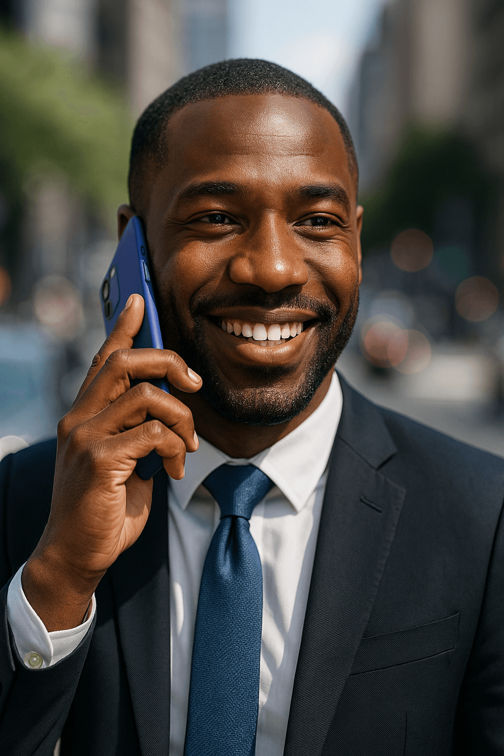 Smiling young woman with long hair standing against a dark green background, holding a finger to her chin.