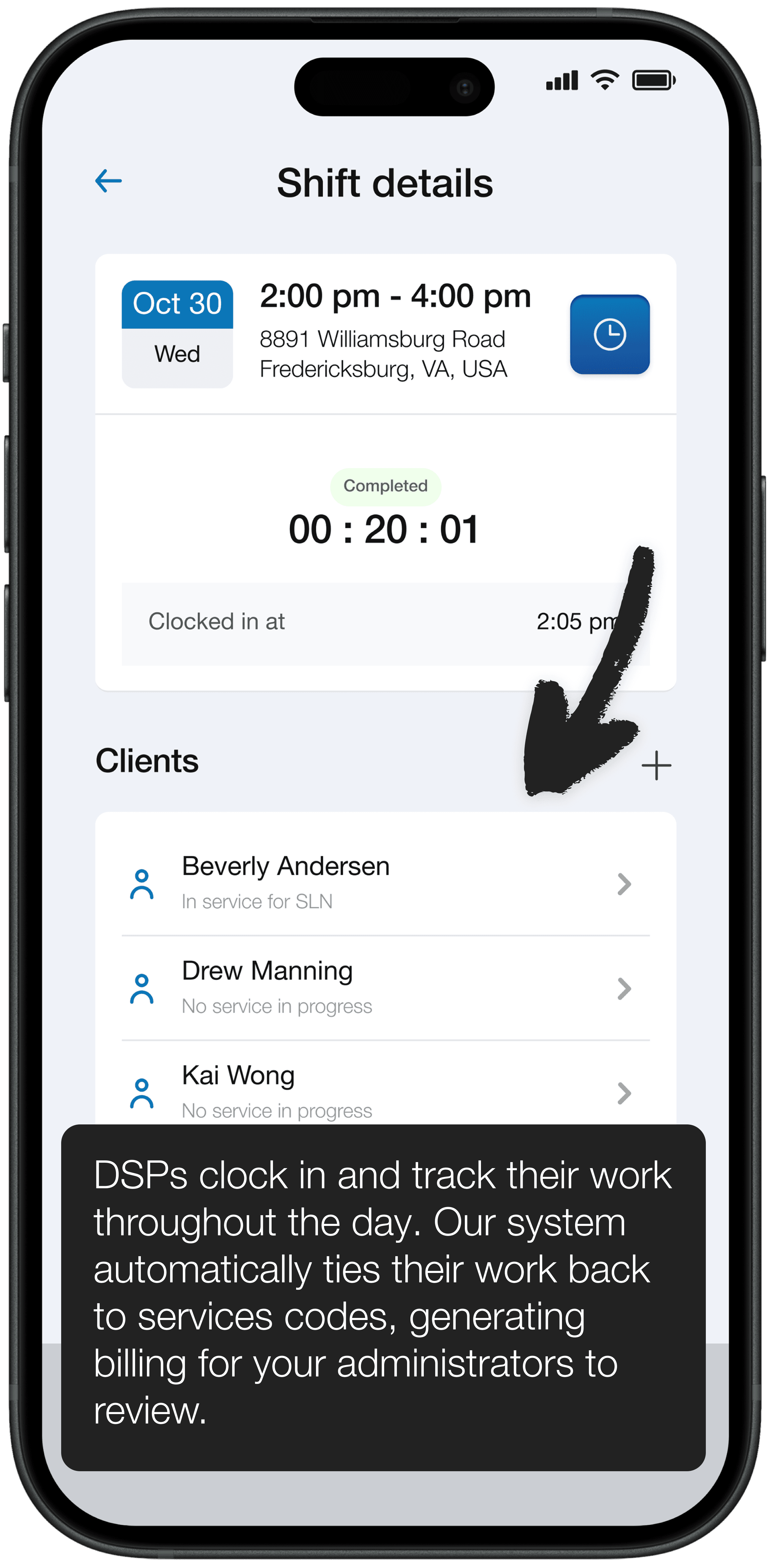 Shift details screen.