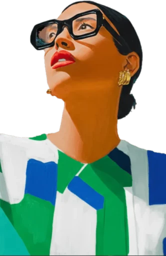 Mulher ilustrada vestindo uma roupa colorida