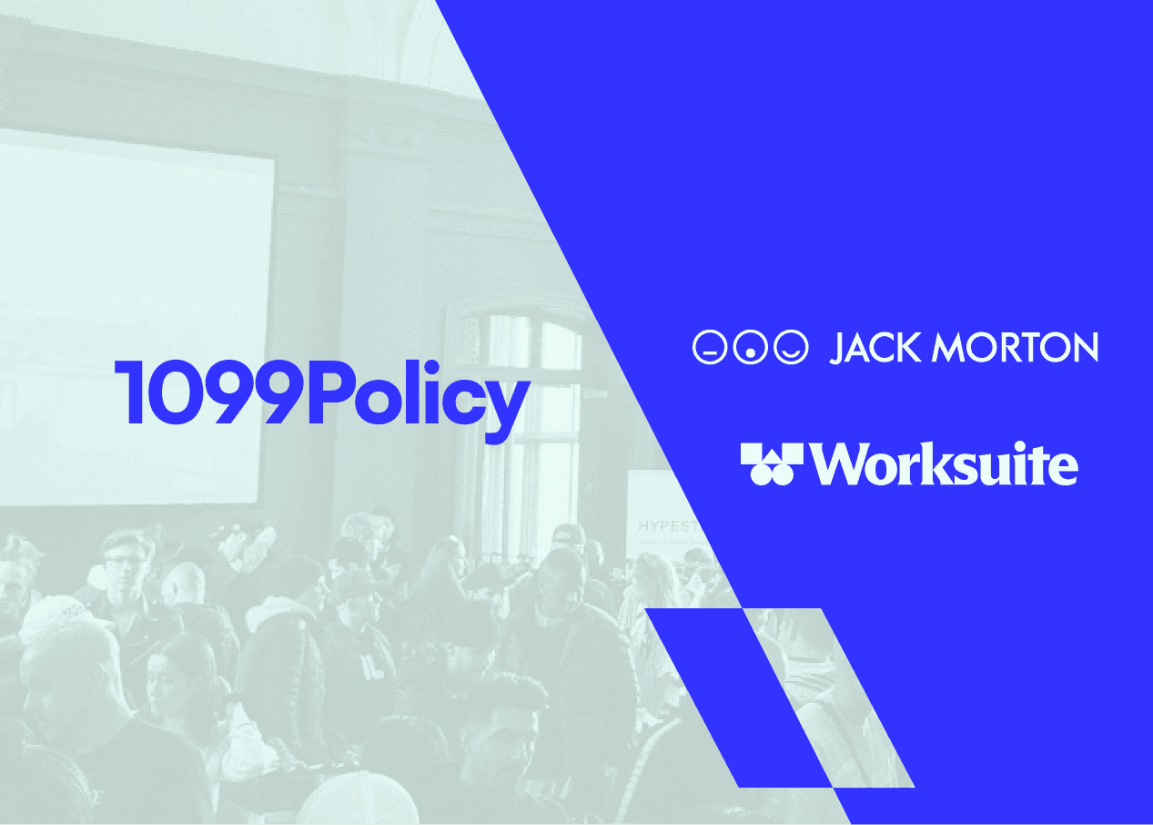 1099Policy Logo next to Jack Morton and Worksuite Logo - 1099Policy leads in fractional insurance for independent contractors.