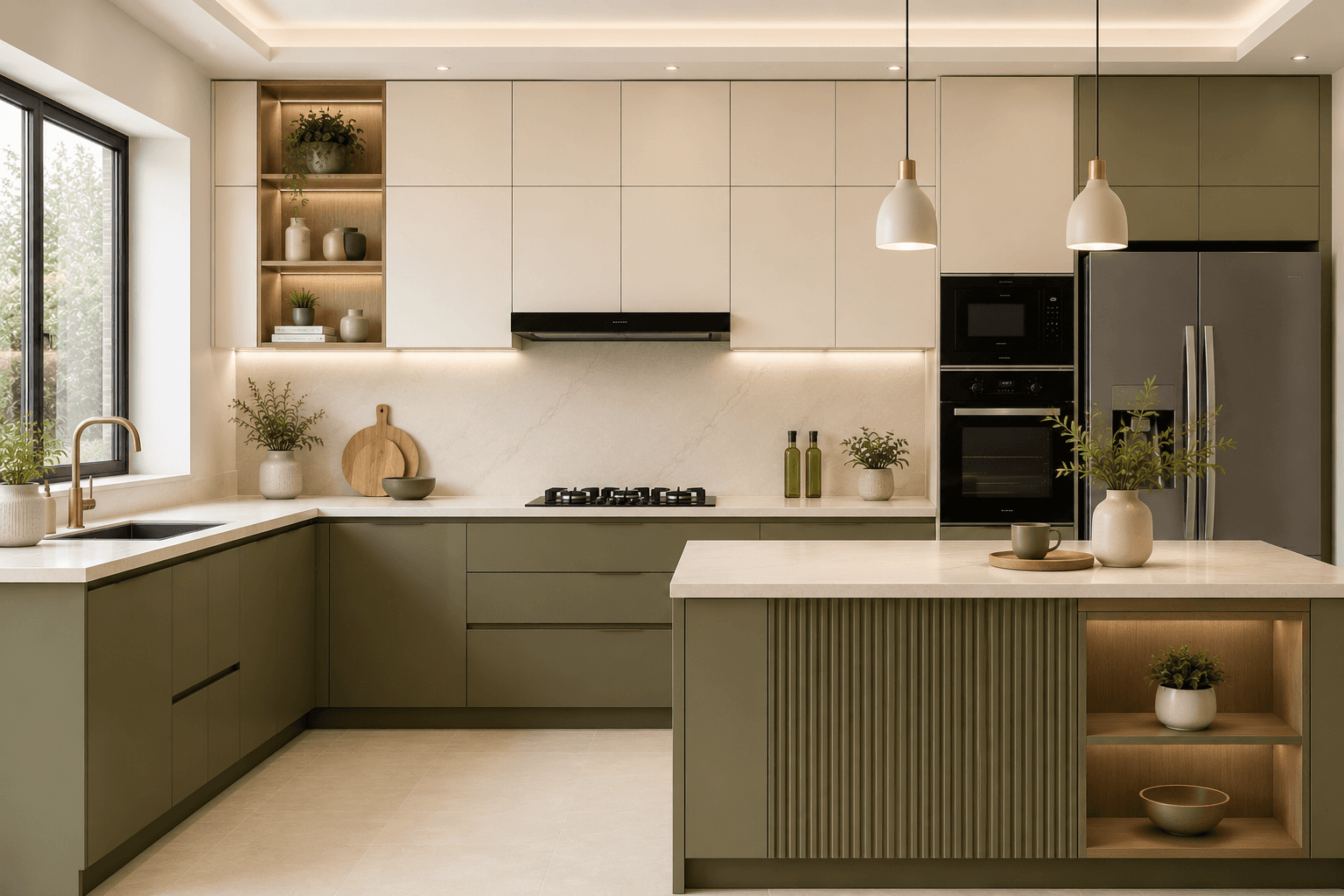Cream and Olive Green Laminate