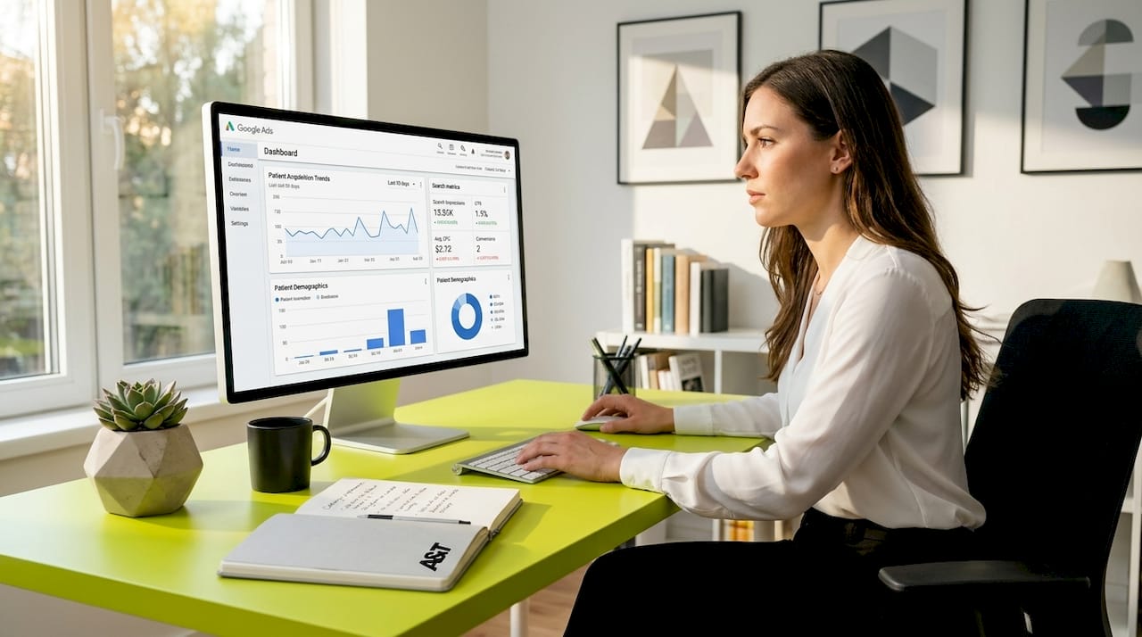 Marketer reviewing digital campaign analytics at desk