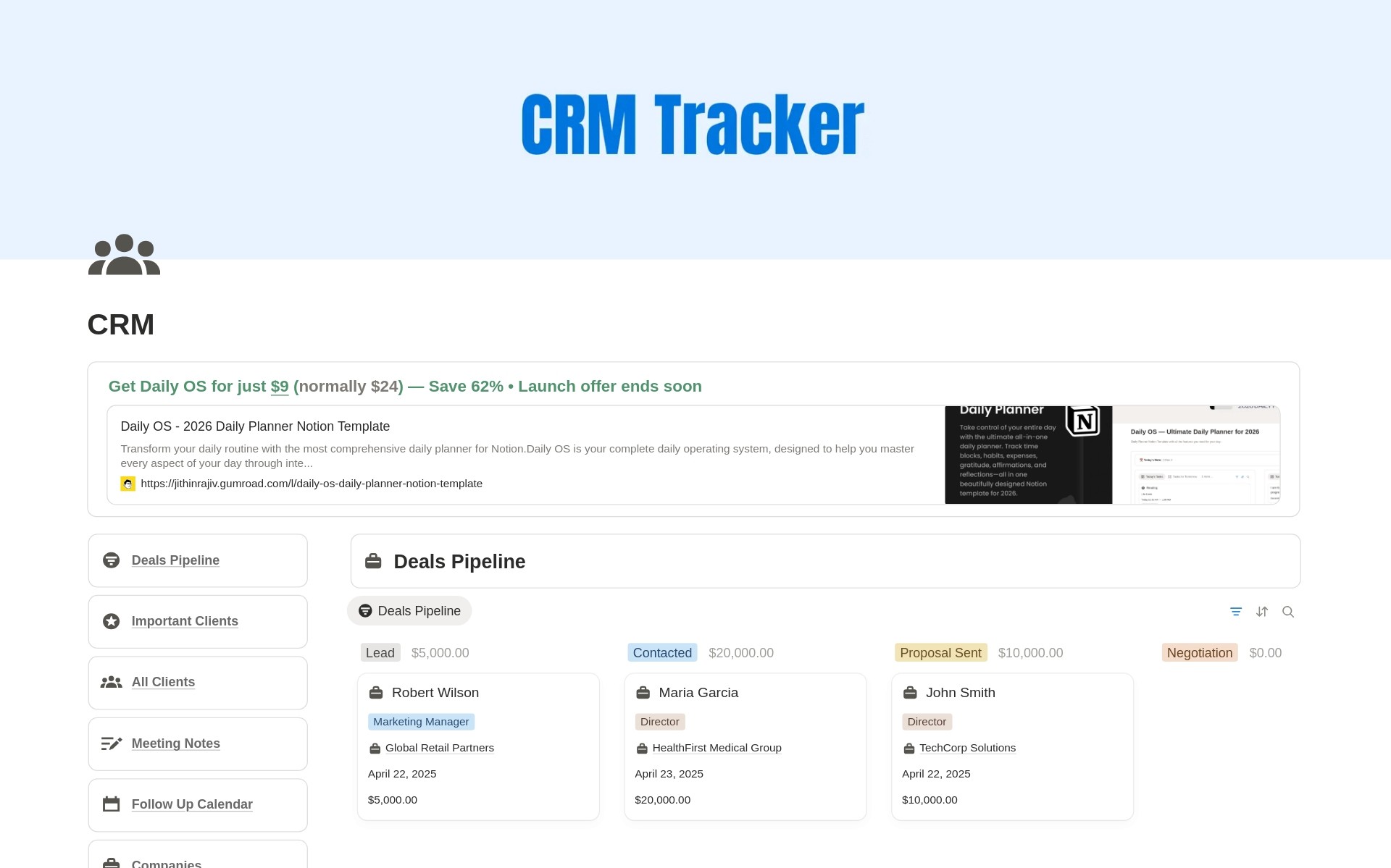 CRM Client Tracker Notion Template