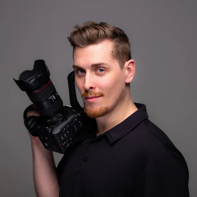 Andrew Hoersch holding his cinema camera