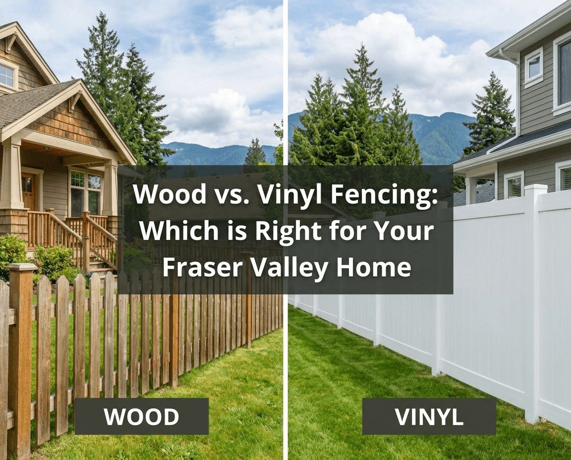 Wood and vinyl fencing options for homes in Fraser Valley, Abbotsford, Mission, Langley BC landscaping projects.
