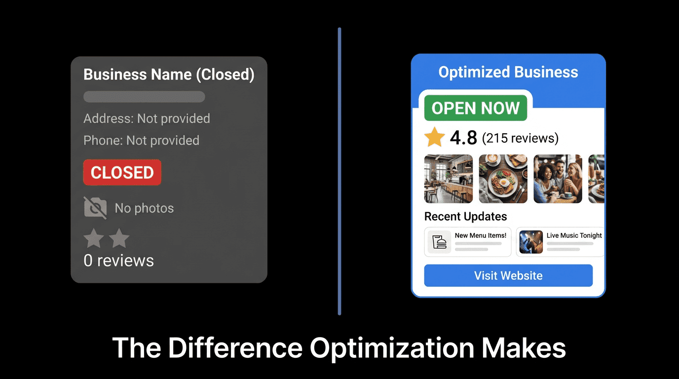 Modern, minimal illustration on dark background showing a hotel building icon connected to multiple search interface elements (search bar, AI chat bubble, map pin, star rating). Use muted blue accent color against black. Clean lines, flat design, no text in image. Professional hospitality technology aesthetic.