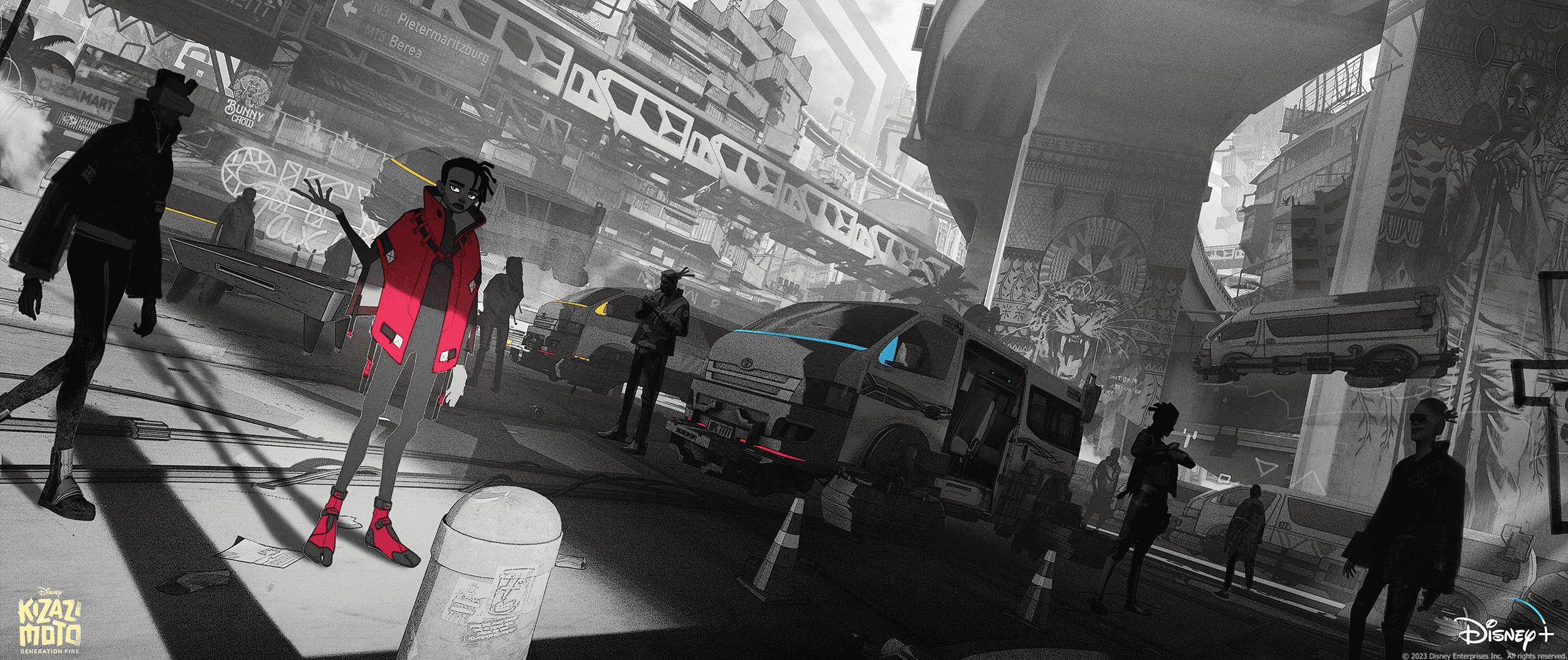 Kizazi Moto environment design – atmospheric landscape merging 2D and 3D visual development