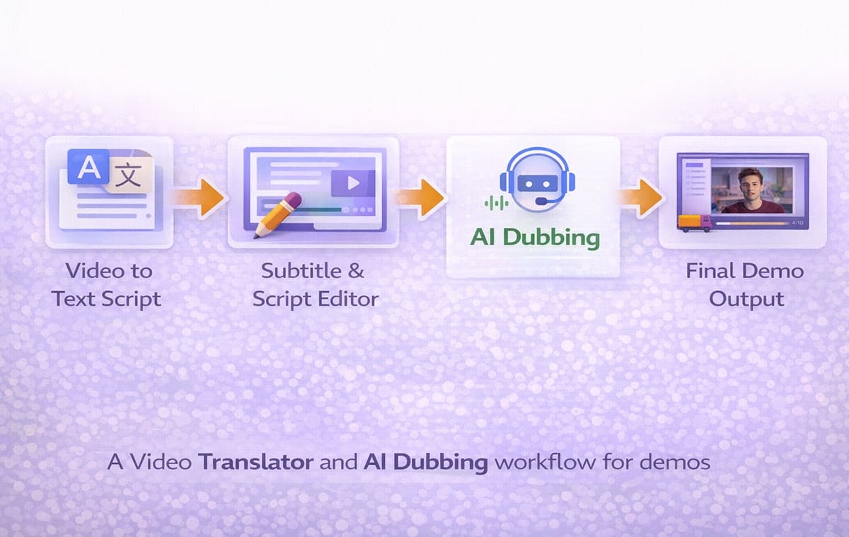 Workflow diagram showing Video to Text Script