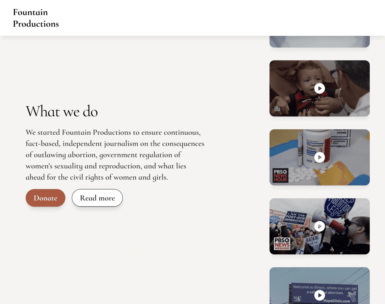 Testimonial website of a nonprofit about journalism