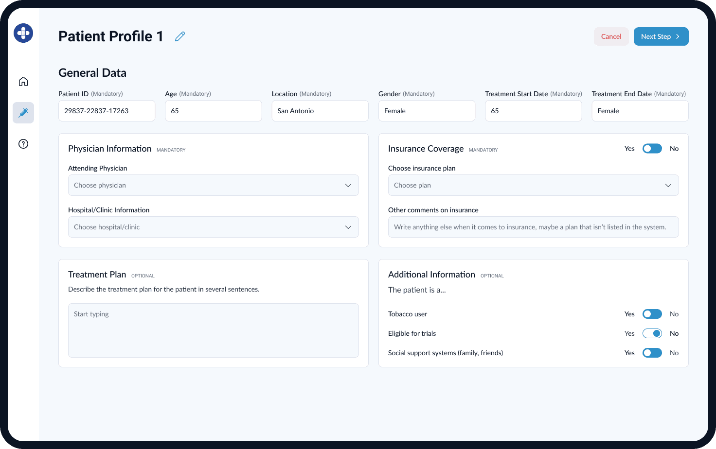 Create patient profile - general data