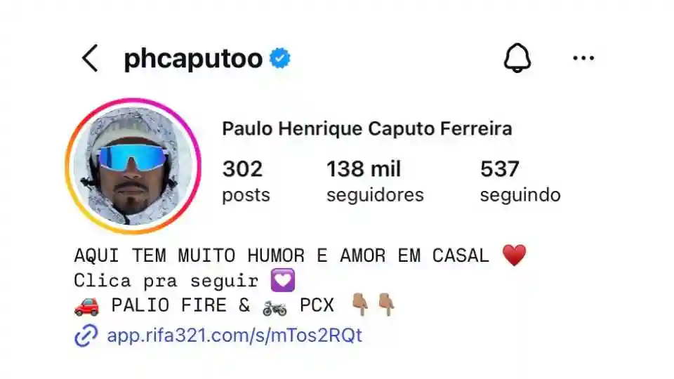 Perfil de Instagram de hóspede influencer  - Sítio A&J