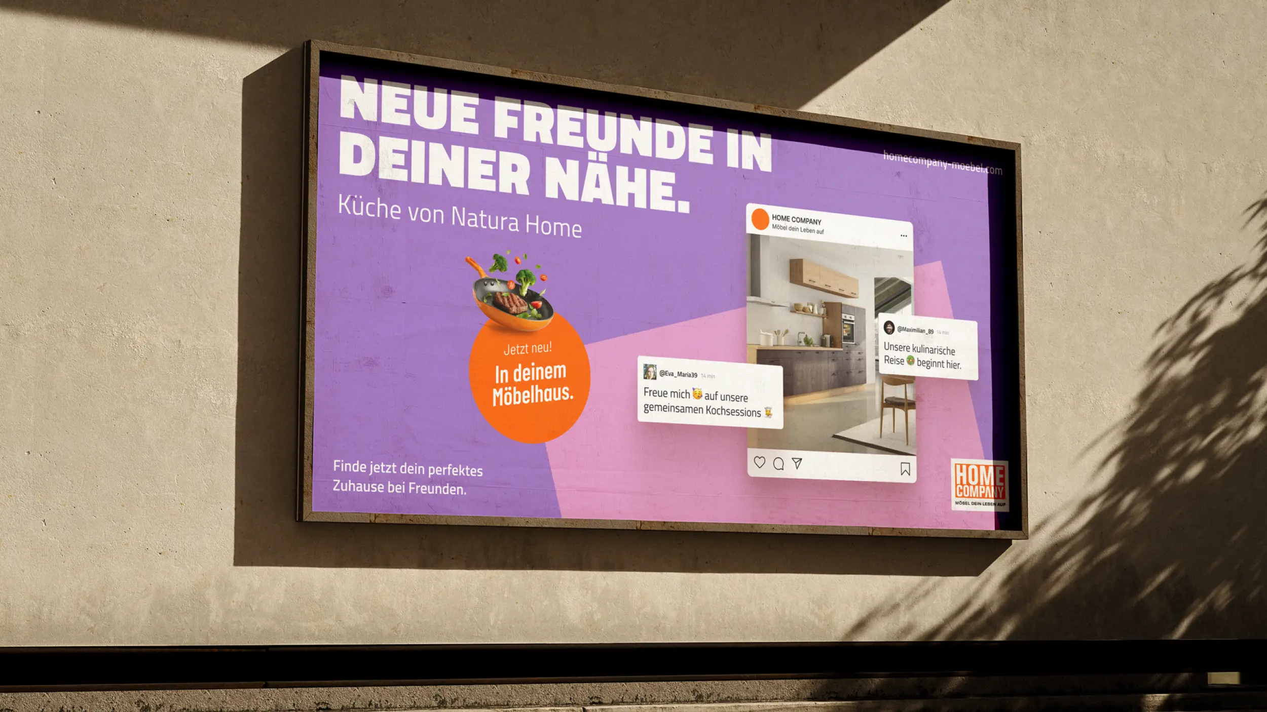 Billboard und Social-Feed: „Neue Freunde in deiner Nähe“, Natura Home Küche mit Kommentar-Spree