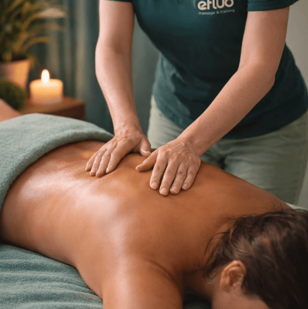 Een vrouw krijgt een ontspannende massage bij Efluo Mechelen