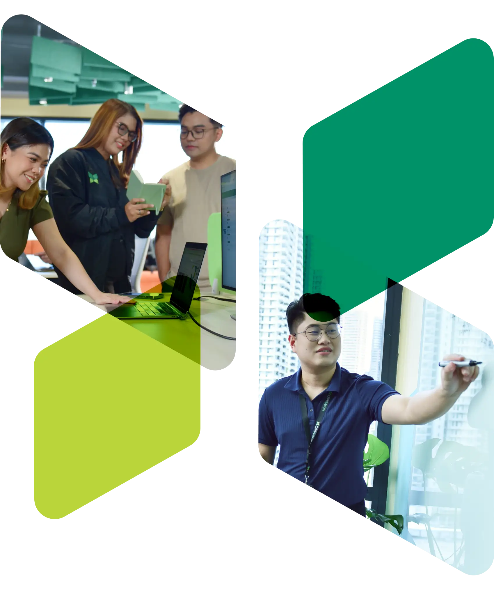 An illustration of working professionals in different office settings.