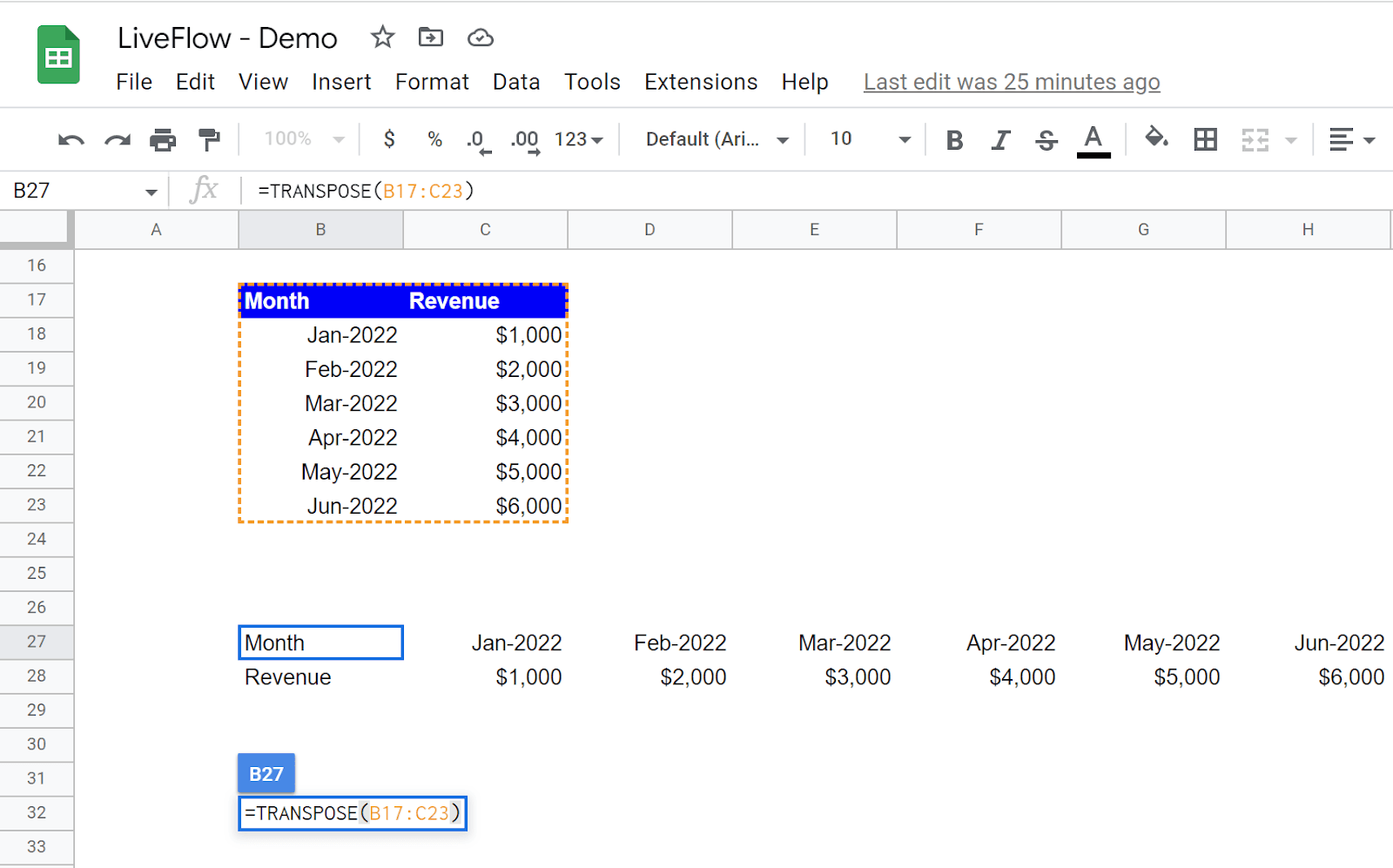 Use the TRANSPOSE function