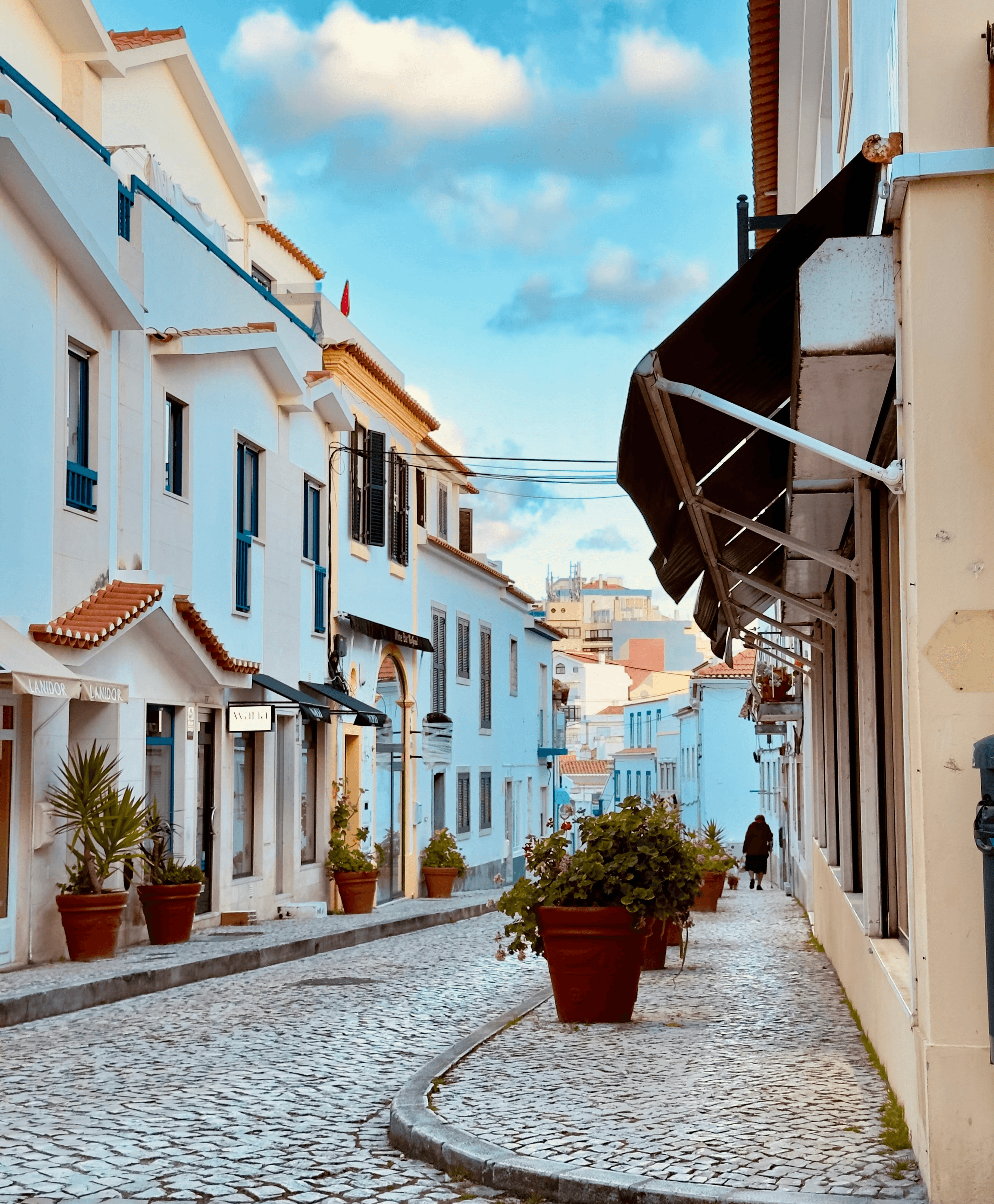 A view of downtown Ericeira, Portugal on a clear day